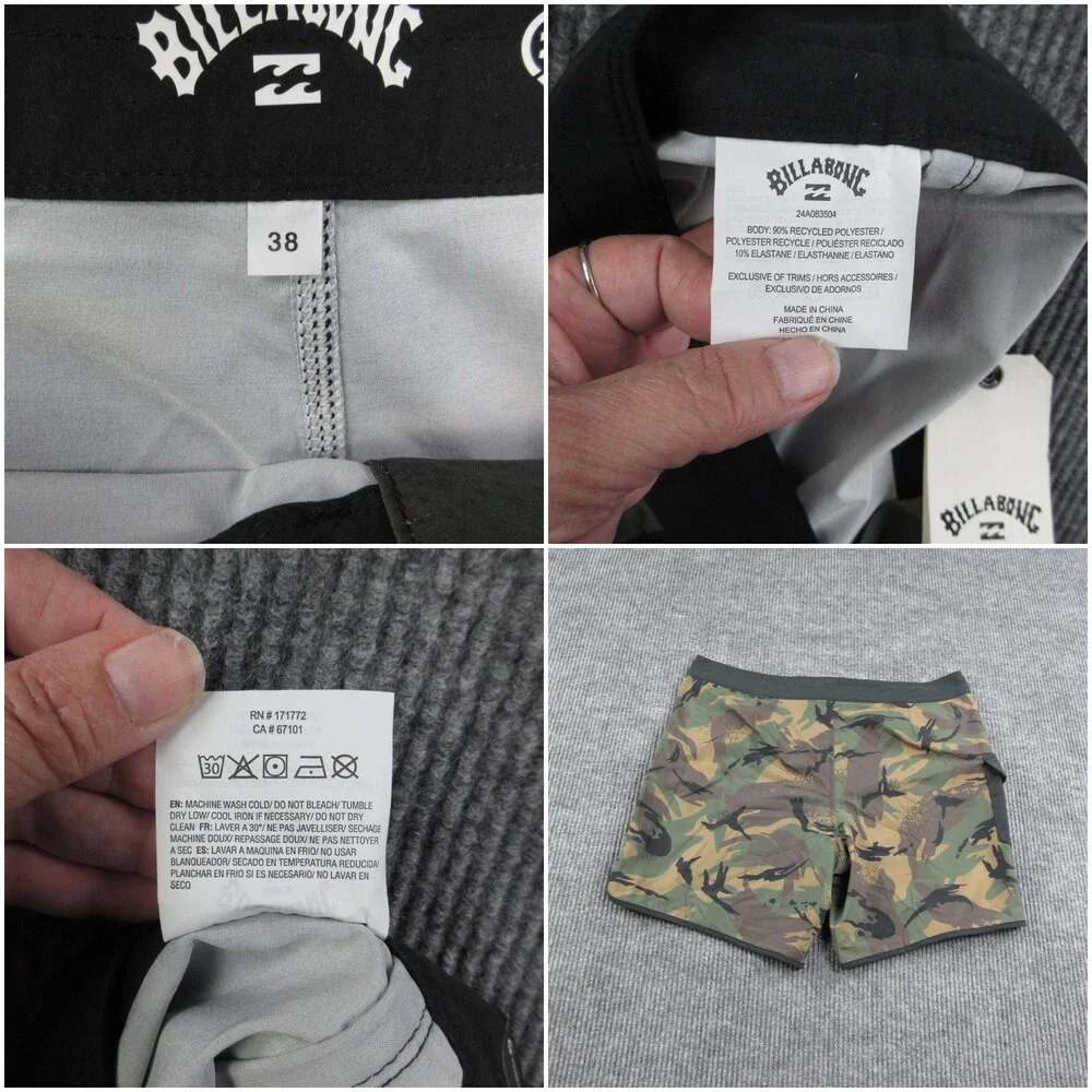 Billabong Swim Shorts Mens 38 Green Camo Board Shorts Quick Dry Back Pocket NWT
